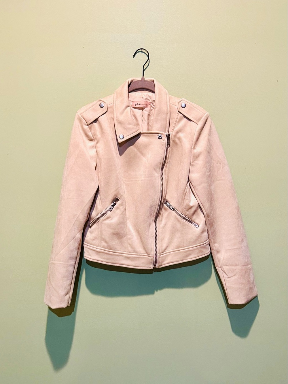 Philosophy Women’s Light Creme Suede Moto Jacket